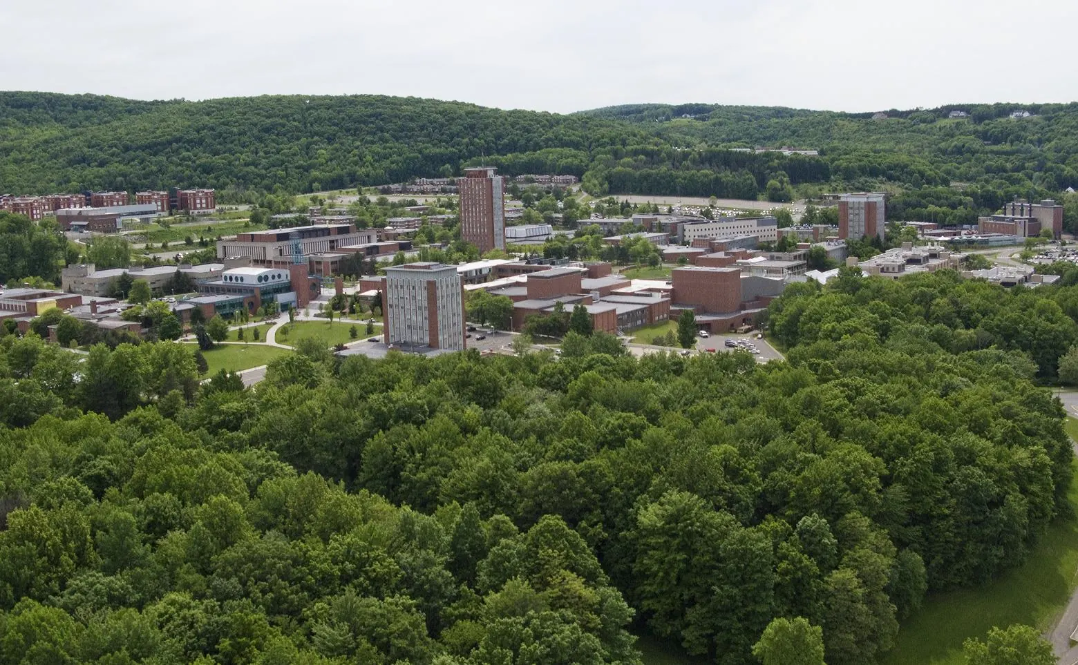 Aerial view of Binghamton University campus